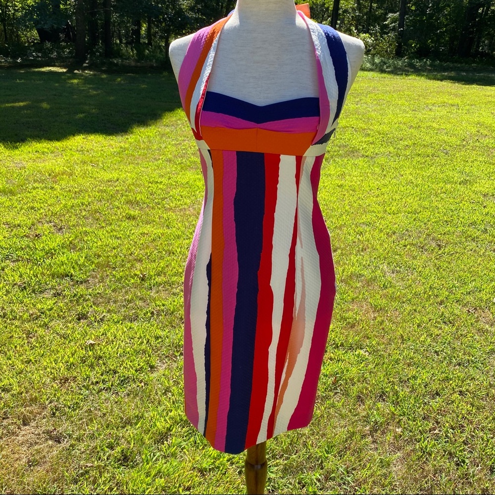 DIANE VON FURSTENBERG DRESS WHITE PINK ORANGE HALTER NOELANI SIZE 6